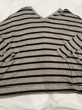 Express Taupe and Black Striped V-Neck Top